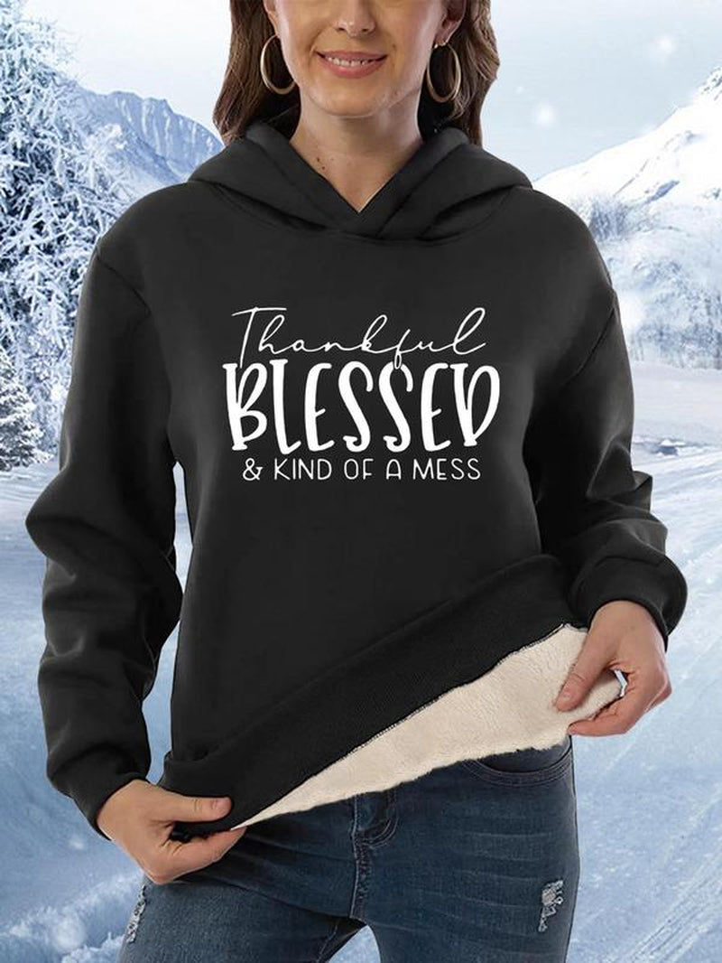 Women'S Letter Print Drop Shoulder Hoodie, Fashion Casual Hoodies Sweatshirts for Daily Holiday Outdoor Wear, Women Clothing for Winter